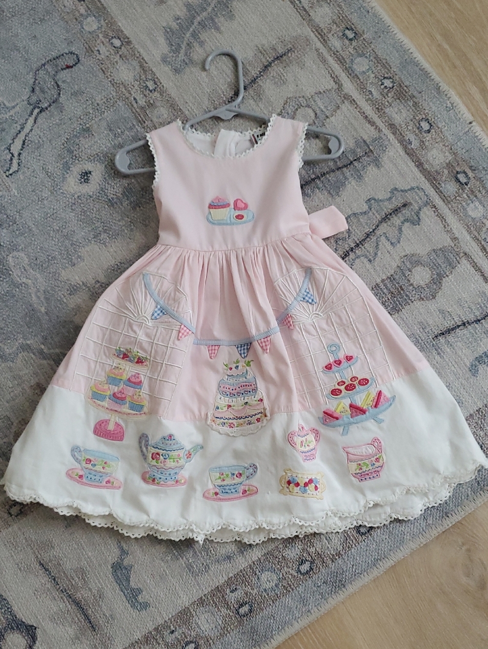Cotton Kids Toddler Girls Pink Garden Tea Party Dress Applique Embroidery Sz2T